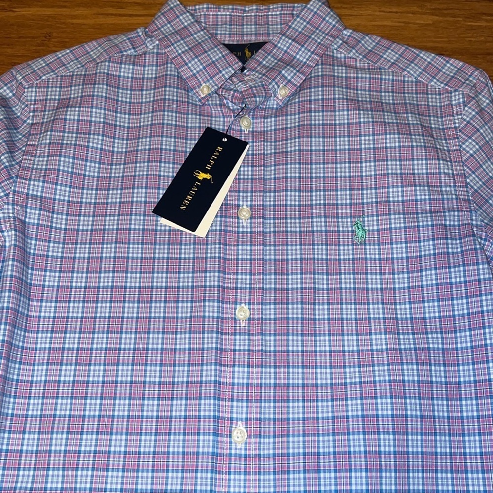 Ralph Lauren boys long sleeved button down plaid Oxford shirt sizes M & L NWT